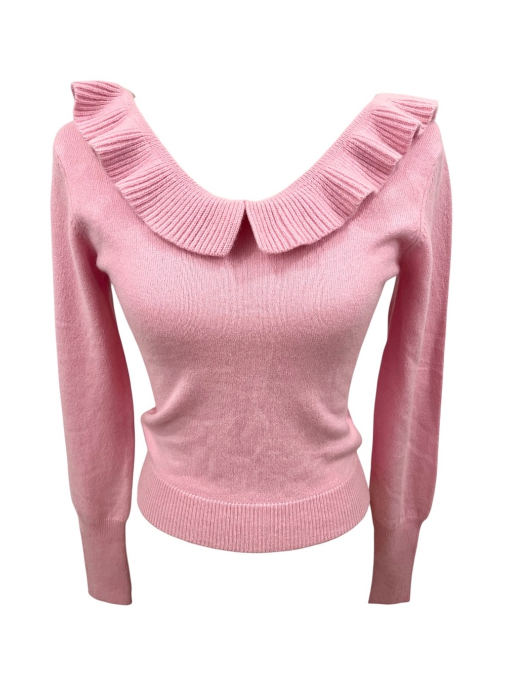 Alice + Olivia Long Sleeve Pink Cashmere Sweater Frilled Ruffle V-neck NWT